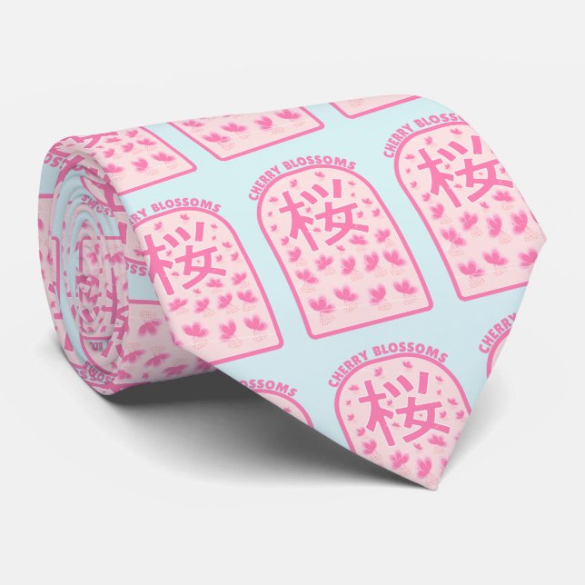 Cherry blossom pink flowers Japan Tie (Rolled)