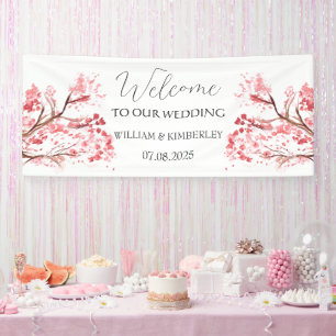 Cherry Blossom Pink Flowers Rustic Elegant Wedding Banner