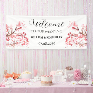Cherry Blossom Pink Flowers Rustic Elegant Wedding Banner
