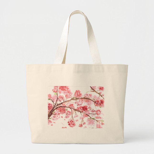 Cherry blossom pink flowers Sakura Japanese  Large Tote Bag (Front)