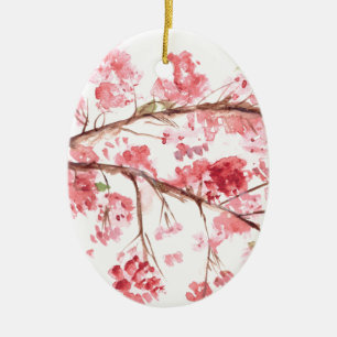 Cherry blossom pink flowers sakura watercolor ceramic tree decoration