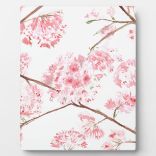 Cherry blossom pink flowers watercolor nature plaque