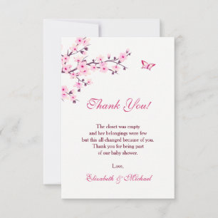 Cherry Blossom Pink Girl Baby Shower Thank You Card