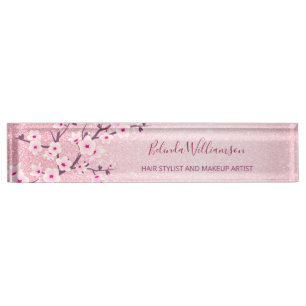 Cherry Blossom Pink Glitter Hair And Makeup  Nameplate