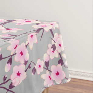 Cherry Blossom Pink Gray Floral Tablecloth