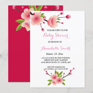 Cherry Blossom Pink green  floral Baby Shower Invitation