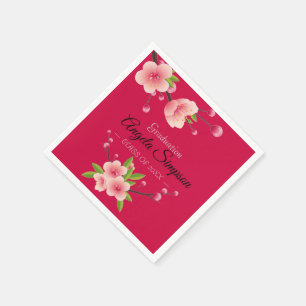 Cherry Blossom Pink green floral Graduation Party Napkin