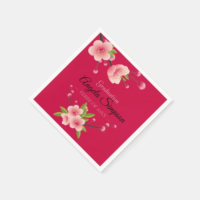 Cherry Blossom Pink green floral Graduation Party Napkin (Corner)
