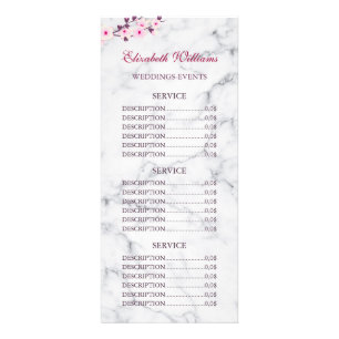 Cherry Blossom Pink Grey Marble Service Prices Rack Card
