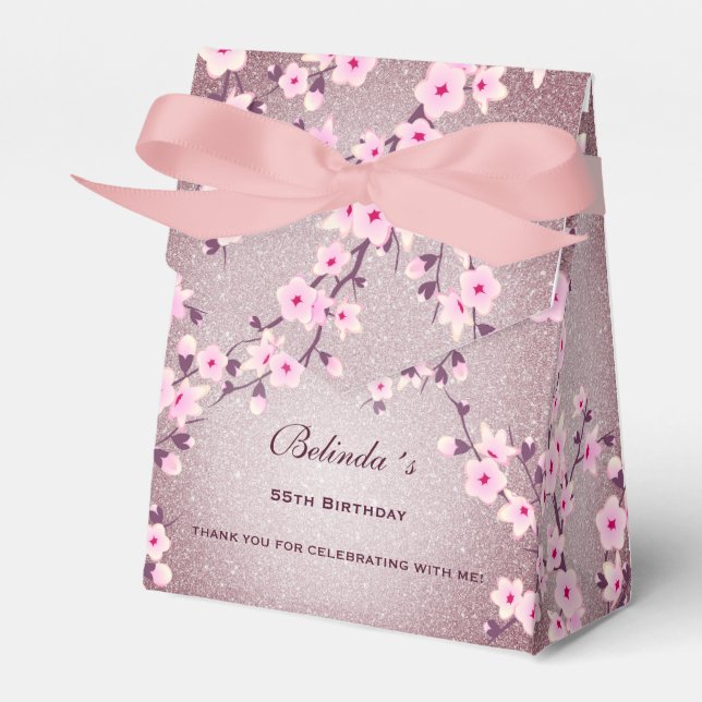 Cherry Blossom Pink Mauve Glitter Custom Birthday  Favour Box (Front Side)
