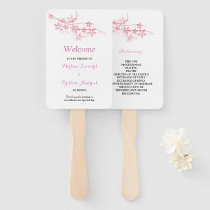 Cherry Blossom Pink navy flora Wedding Program Hand Fan