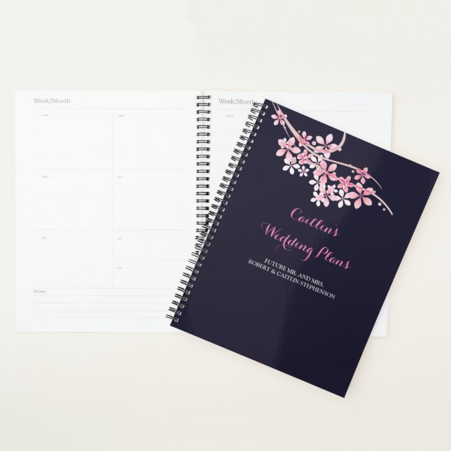 Cherry Blossom Pink navy  floral  Wedding planner (Display)