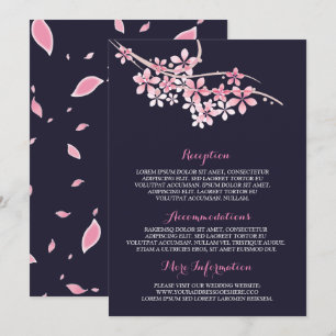 Cherry Blossom Pink navy Wedding Information Guest Invitation