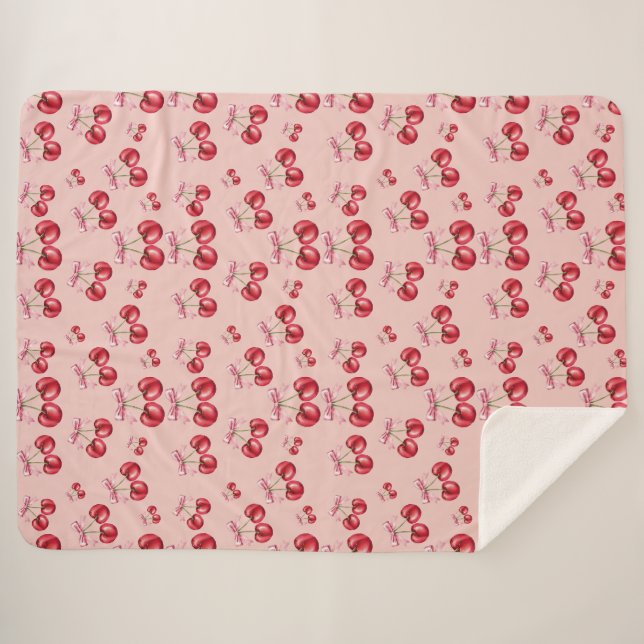 Cherry Blossom Pink Pattern Sherpa Fleece Blanket (Front (Horizontal))