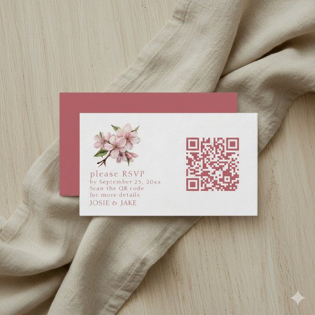 Cherry Blossom pink QR Code rsvp Enclosure Card (Pink QR code RSVP wedding enclosure card.)