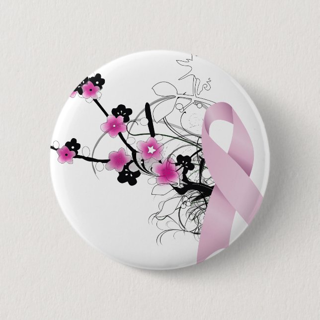 Cherry Blossom Pink Ribbon 6 Cm Round Badge (Front)