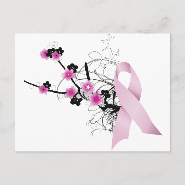 Cherry Blossom Pink Ribbon Postcard (Front)