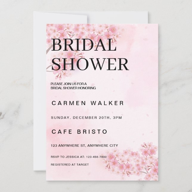 Cherry Blossom Pink Sakura Floral Bridal Shower Invitation (Front)