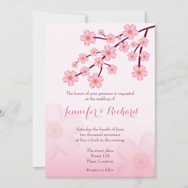 Cherry Blossom Pink Sakura Floral Wedding Invitation (Front)