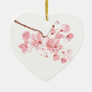 Cherry blossom Pink Sakura Watercolor Floral Ceram Ceramic Tree Decoration