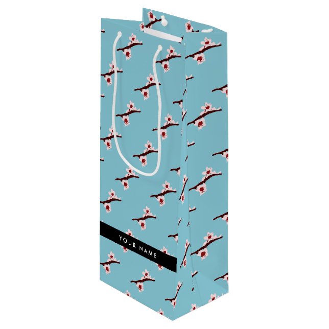 Cherry Blossom, Pink Sakura, Your Name Wine Gift Bag (Front Angled)