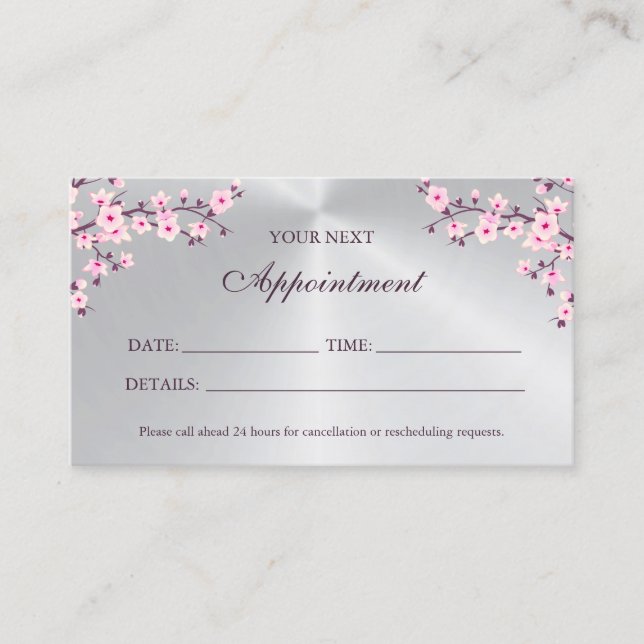 Cherry Blossom Pink Silver Appointment Card (Front)