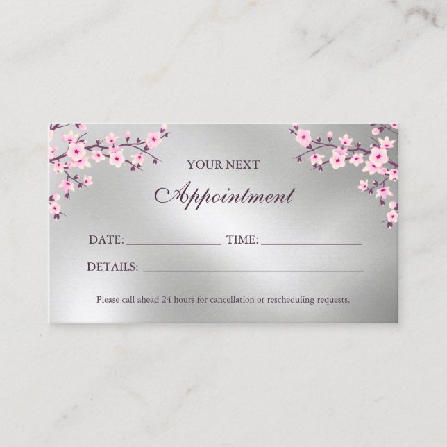 Cherry Blossom Pink Silver Appointment Card (Front)