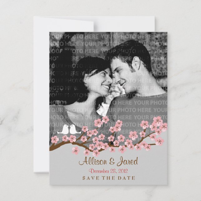 Cherry Blossom Pink Silver Save the Date Photo (Front)