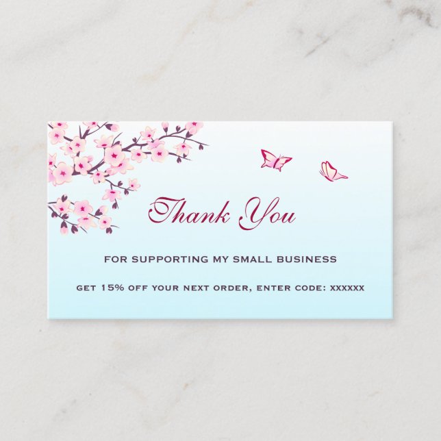 Cherry Blossom Pink Turquoise Thank You Discount B Business Card (Front)