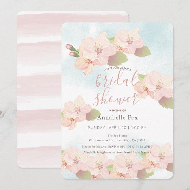 Cherry Blossom Pink Watercolor Bridal Shower Invitation (Front/Back)