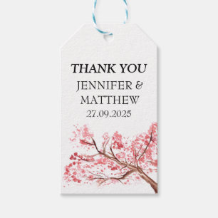 Cherry Blossom Pink Watercolor Elegant Wedding Gift Tags