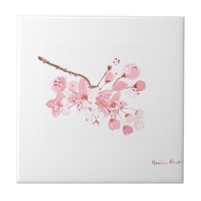 Cherry blossom pink watercolor sakura Japanese  Tile (Front)