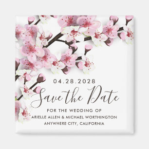Cherry Blossom Pink Wedding Save the Date Magnets