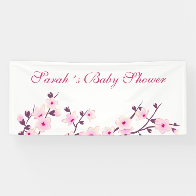 Cherry Blossom Pink White Baby Shower Banner (Horizontal)