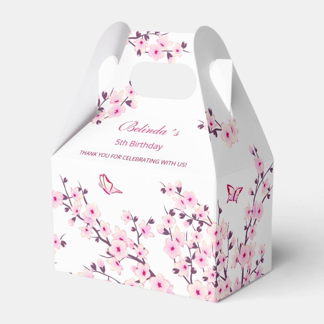 Cherry Blossom Pink White Birthday Thank You Favour Box (Front Side)