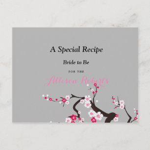 Cherry Blossom Pink White   Bridal Shower Recipe Postcard