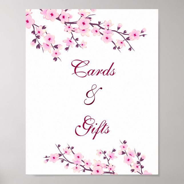 Cherry Blossom Pink White Cards And Gifts Wedding Poster (Front)