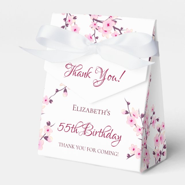 Cherry Blossom Pink White | Custom Birthday Favour Box (Front Side)