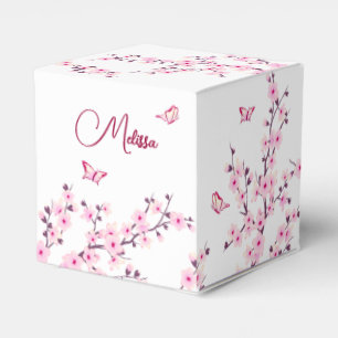 Cherry Blossom Pink White Custom Birthday Favour Box