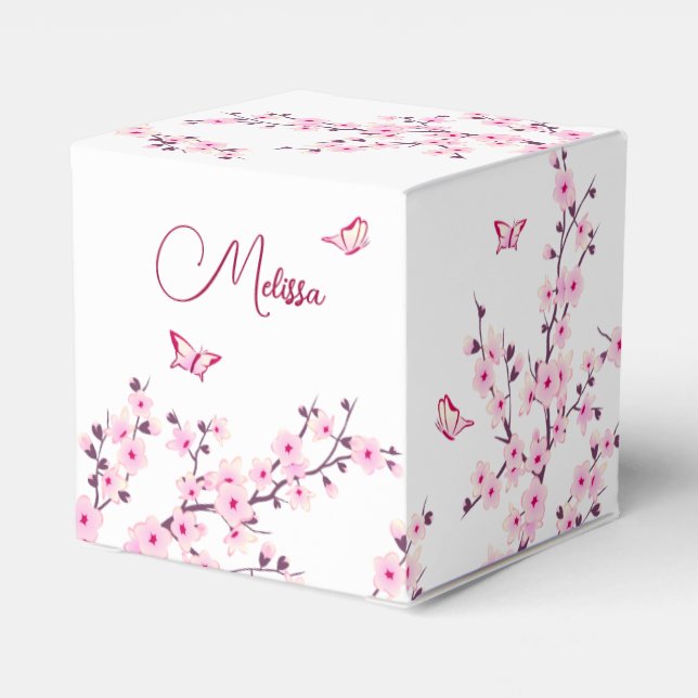 Cherry Blossom Pink White Custom Birthday Favour Box (Back Side)