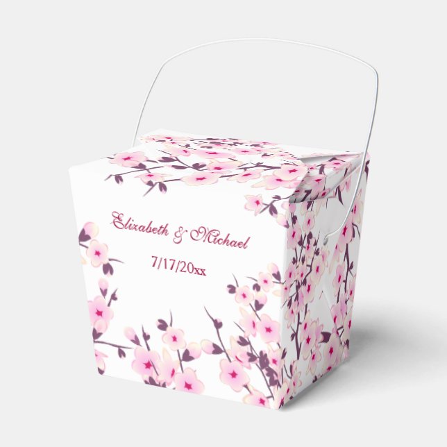 Cherry Blossom Pink White Custom Wedding Favour Bo Box (Front Side)