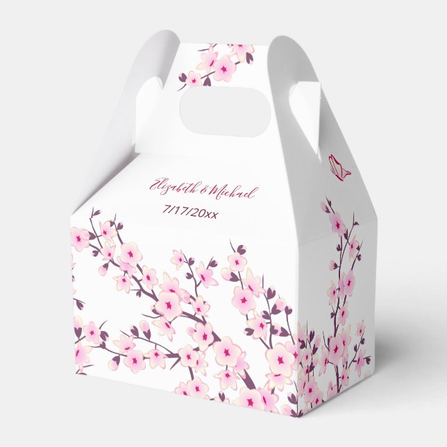 Cherry Blossom Pink White Custom Wedding Favour Box (Front Side)