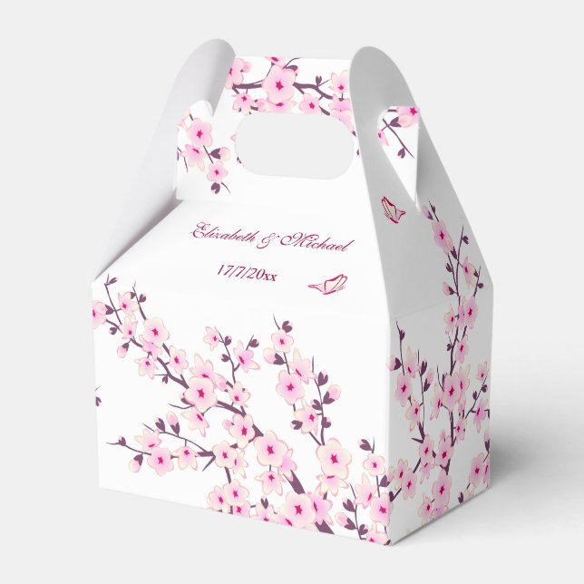 Cherry Blossom Pink White Custom Wedding  Favour Box (Front Side)