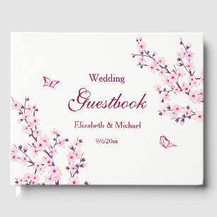 Cherry Blossom Pink White Custom Wedding Guest Book