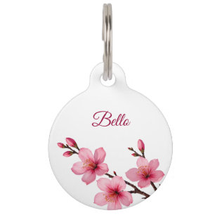 Cherry Blossom Pink White Dog´s Name Your Address Pet Tag