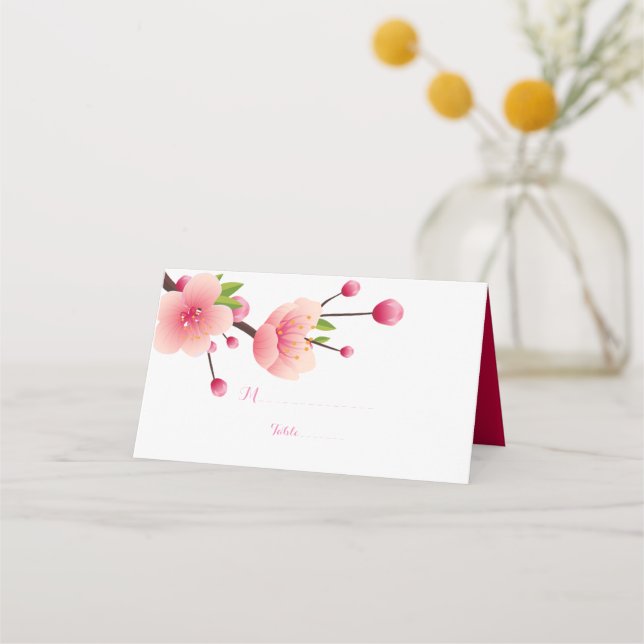 Cherry Blossom Pink White  floral Place Card (Front)