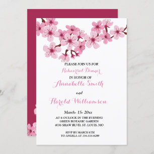 Cherry Blossom Pink White  floral Rehearsal Dinner Invitation