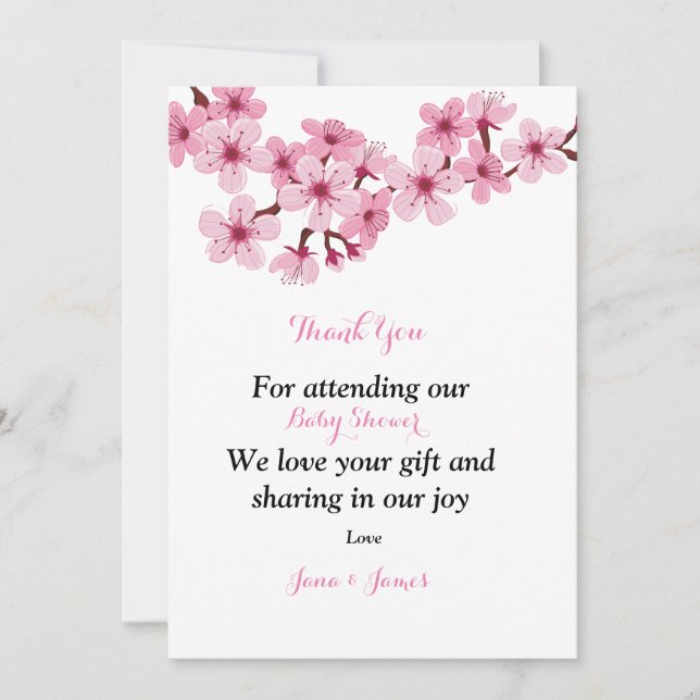 Cherry Blossom Pink White floral  Thank You Card (Front)