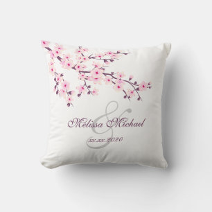 Cherry Blossom Pink White Newlyweds Cushion