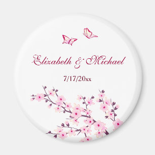 Cherry Blossom Pink White Save The Date Magnet